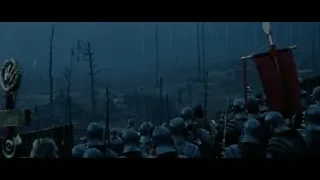 soldiers in battle gear with red flag in forest — Gladiator