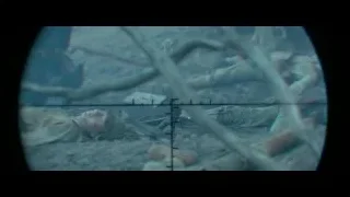 Person viewed through sniper scope underwater — Hacksaw Ridge