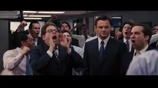 men cheering in an office — The Wolf Of Wall Street