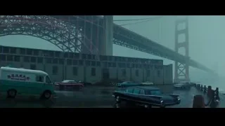 Golden Gate Bridge shrouded in fog with vintage cars — Bruce Lee: Birth of The Dragon