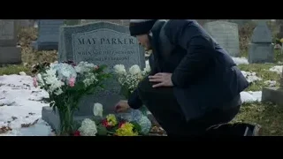man kneeling at May Parker's grave — Spiderman: No Way Home
