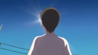 young man looking up at sky — Weathering with You