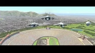three fighter jets flying over city — Cars