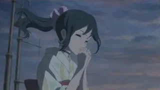 Young girl in kimono deep in thought — Weathering with You