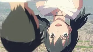 Anime characters on cityscape — Weathering with You