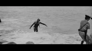 Surfer on rocky shore with crashing waves — Bruce Lee: Enter The Dragon