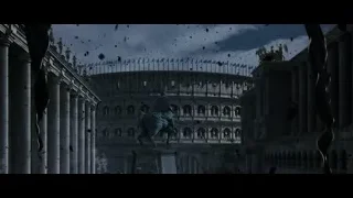 Colosseum with statue of man on horse — Gladiator