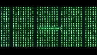 Digital screen displaying SYSTEM FAILURE — The Matrix