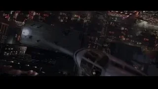aerial night view of city with crane — The Amazing Spider Man