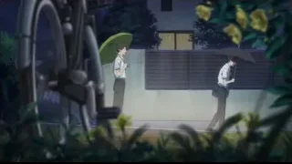 Two young men with umbrellas in garden at night — I Want To Eat Your Pancreas