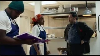 Woman and men in kitchen explaining — The Bear