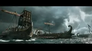 Two ancient ships sailing on stormy ocean — Gladiator 2